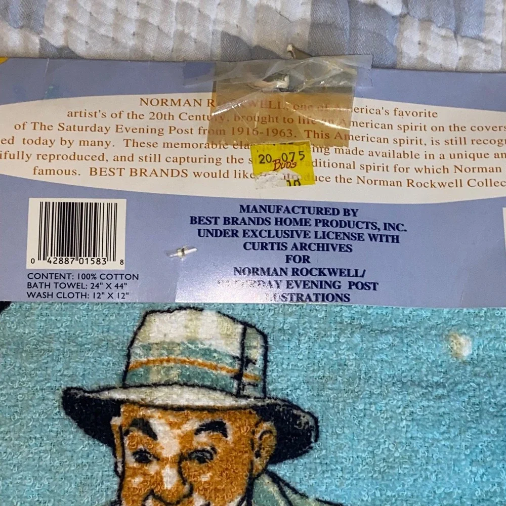VINTAGE BATH TOWEL SHEET SET NORMAN ROCKWELL SATURDAY EVENING POST original tags
